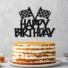 Race Flag Cake Topper Checkered Car Racing Happy Birthday Party Decorations