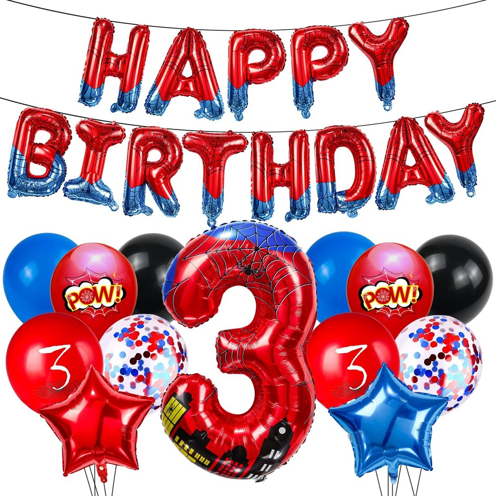 Cartoon Hero 40 Inch Red and Blue Spider Theme Number Foil Birthday Decoratio…