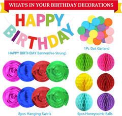 Colorful Birthday Decorations Kit – 16-Piece Set with Pre-Strung Happy Birthday