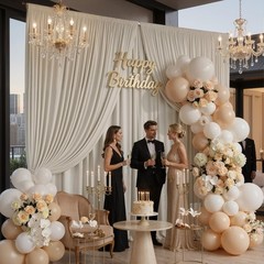 10x10ft Wrinkle Beige Backdrop Curtains for Parties, 2 Panels 5x10ft Silky