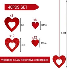 40 PCS Valentines Day Decorations Glitter Red Heart Hanging Swirls Ceiling
