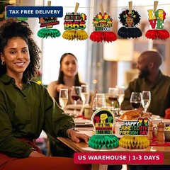 JULMELON 8PCS Juneteenth Party Decorations Honeycomb Centerpiece, 3D Double Side