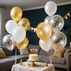 Gender Reveal 60 Pcs Balloons for Birthday Party，12 Inch Gold and Silver Latex M