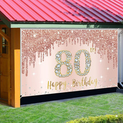 Happy 80Th Birthday Banner Backdrop Decorations for Women, Rose Gold 80