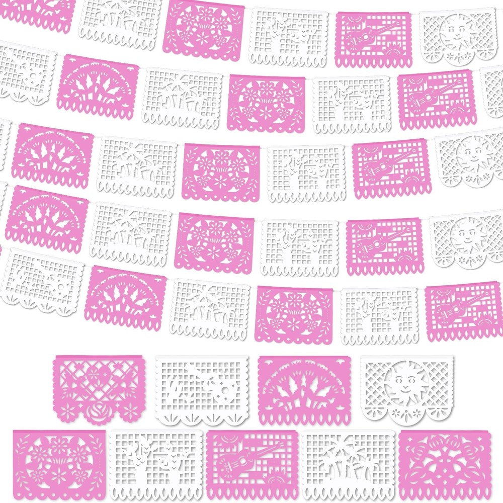 4 Pack 59 ft Mexican Papel Picado Banner Plastic Mexican Talavera Party Fiest…