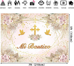 Mi Bautizo Backdrop Boho Baptism God Bless First Holy Communion Party | Backgrou