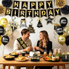 Decorations for Men , Black and Gold Party Decorations, Backdrop, Honeycomb C…