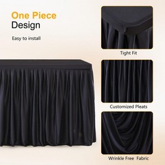 Black Polyester Table Clothes for 8 Foot Rectangle Tables, Wrinkle Free Fitted T