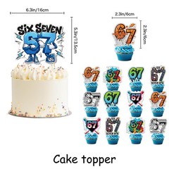 6 7 Decorations, 67 Meme Themed Party Decorations Set Includes Banner, Cake T…