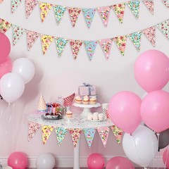 49 Ft 60 Pcs Tea Floral Party Bunting Decor Outdoor Bunting Banner Floral Pen…