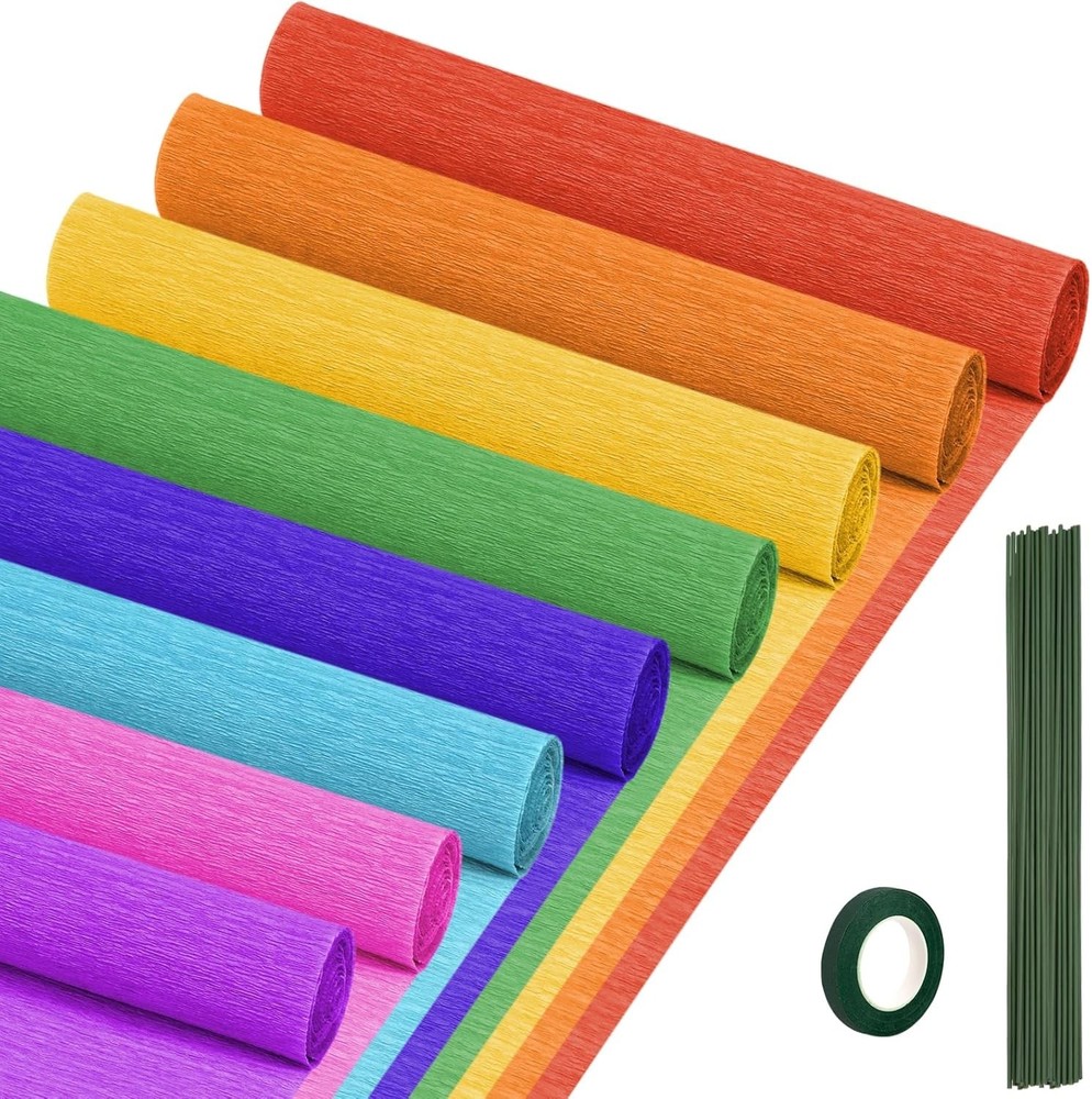 Serpentinas de papel crepé, 8 rollos, 10 x 98 pulgadas, 8 arcoíris