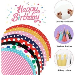 Adorable Pet Birthday Party Hat Set with 9 Cone Hats Pom Poms and 2 Paper Crowns