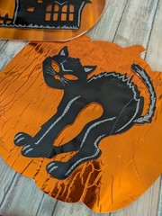 Vintage Style Foil Halloween Wall Decorations Black Cat Haunted House Set of 2