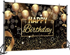 Sensfun Black Gold Happy Birthday Backdrop Sparkle Glitter Golden Balloon Bokeh
