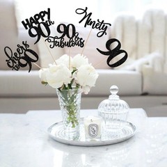 15 Pack Black 90th Birthday Centerpiece Sticks «90 & Fabulous» Table Toppers
