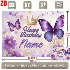 1x Custom Happy Birthday Backdrop Banner Custom Photo Butterflies Floral Print♪