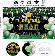 Graduation Backdrop Party Decorations – Green and Gold Graduation Backdrop