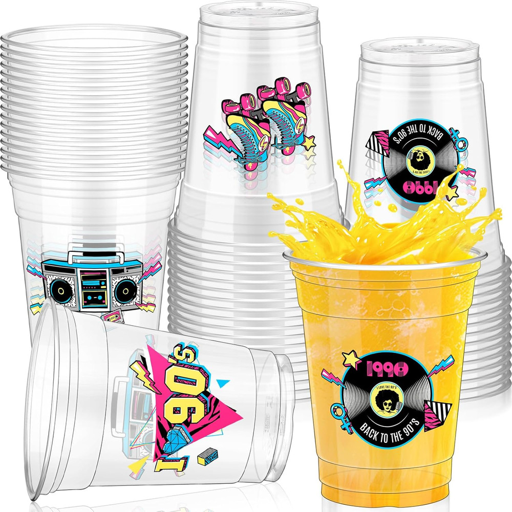 50 Pcs 90S Theme Party Decorations Back to 90’S Plastic Cups Hip Hop Party Suppl