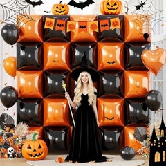 Black Orange Square Foil Balloons, 25PCS Double Sided Metallic Orange and Black