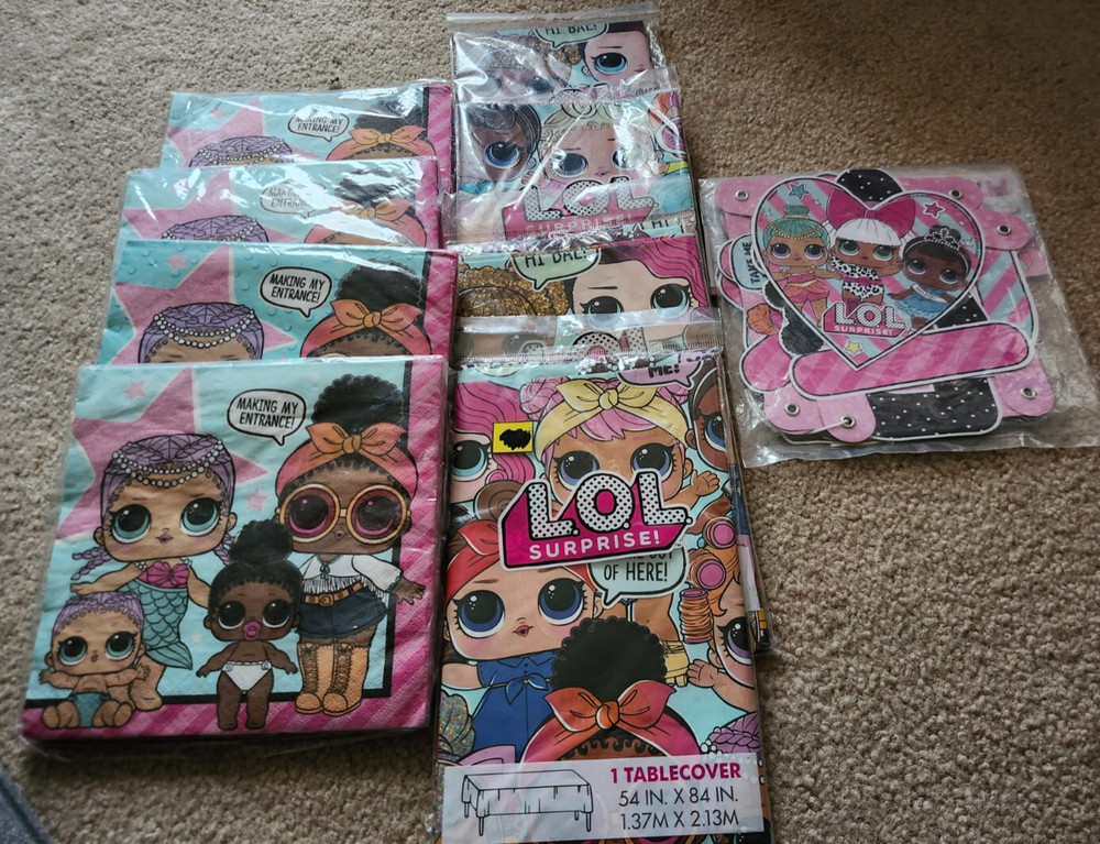 LOL Surprise! Lot of 4 Table Covers 7′ – 64 Napkins – 5.5′ Banner! Daily Shippin
