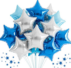 30Pcs 18 Inch Large Blue Silver Star Shape Foil Balloons Big Stars Helium Mylar