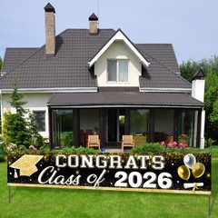 Black Gold Class of 2026 Graduation Party Decorations, 9 4/5ft Congrats Grad Yar