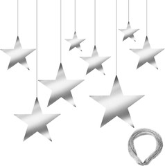 24 Pcs Silver Cardboard Stars Hanging Stars Cutouts for Party Decoration 4 Sizes