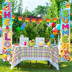 Hello Summer Decorations Beach Chair Gnome Door Banner Porch Sign Gift 71″ x 12″