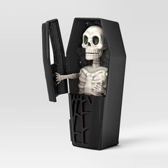 5″ Light and Sound Skeleton in Coffin Halloween Decorative Prop Black –
