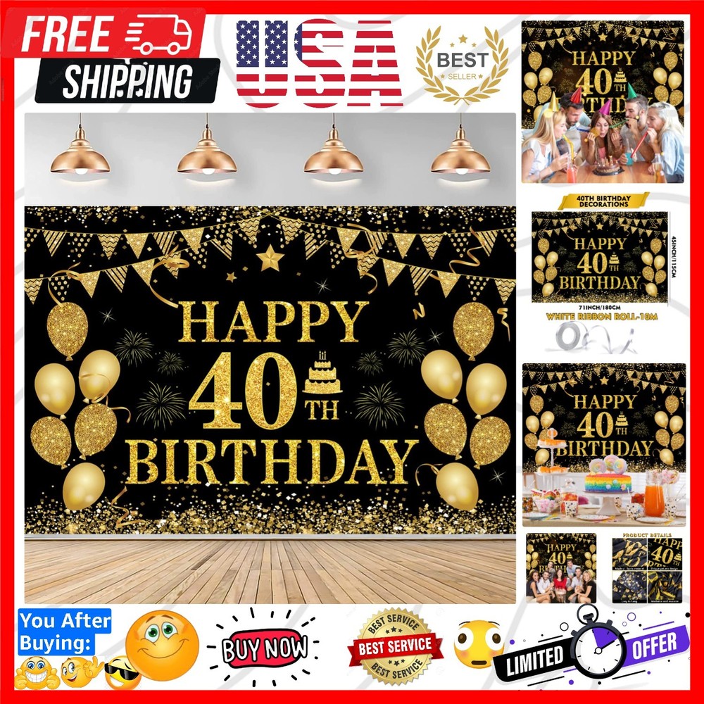 40th Birthday Decorations for Men Women – Happy 40th Birthday Banner Decorati…