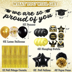 Graduation Decorations Class of 2026, Black and Gold Graduation Decorations with