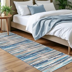 Modern Abstract Bedroom 2′ x 7′ (Runner), Blue Aqua/Beige Taupe Multi