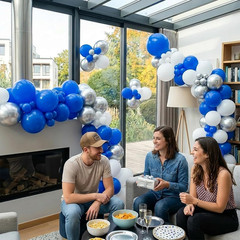 Royal Blue Silver White Balloon Garland Arch Kit, 143 Pcs Decor | Blue and Silve