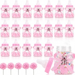 24 Pink Mini Baby Bottle Candy Boxes with 5 Handmade Roses – Baby Shower Favors