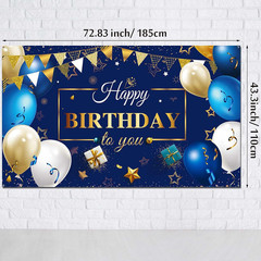 Happy Birthday Backdrop Banner for Men, Navy Blue and Gold Birthday Decorations,
