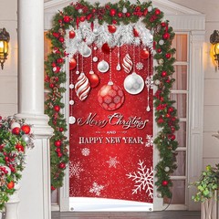 Merry Christmas Decorations Ornaments Snowflakes Red Door Cover New Year 35″x79″
