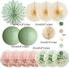 Sage Green and Blush Pink Party Decorations Lanterns Sage Green Cream Fans Li…