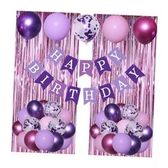 Birthday Decorations Happy Birthday Banner Pink and Purple Balloons Purple Pink