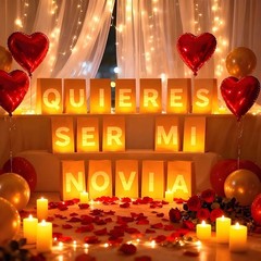 Light Up Letters Kit with Tea Lights Balloons Rose Petals for Romantic Decor
