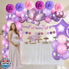 Butterfly Baby Shower Decorations for Girl, Sweet Baby Girl Banner with Pearl