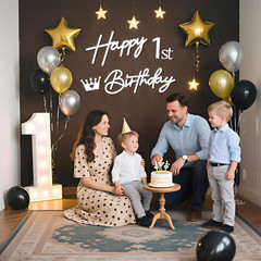 White Happy Birthday Backdrop Sign with Custom Age Numbers and Glitter Letters