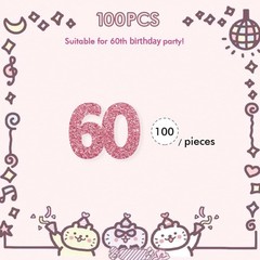 100 PCS Number 60 Confetti Pink Glitter Paper Scatter 60th Birthday Decor