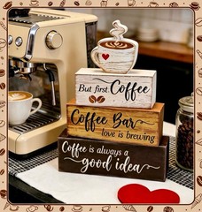 4 Pcs Wooden Coffee Bar Decorations Rustic Coffee Bar Signs for Tiered Tray F…
