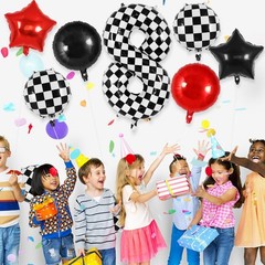 Checkered Number 8 Balloon, 40 Inch Large Foil Race Car Number Balloons, Big …