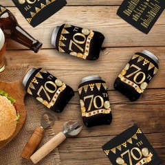 Premium 70th Birthday Party Can Coolers – 12 Neoprene Sleeves in Stylish Design