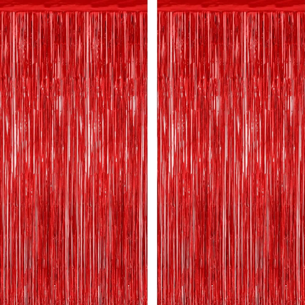 Easy Installation Red Tinsel Backdrop – Perfect 3.28 FT x 7.05 FT Party Curtains