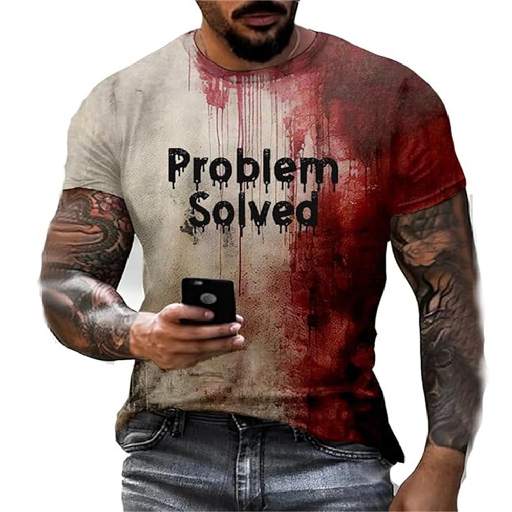 Breathable Halloween Shirt T-shirt Creepy Blood Stain for Men Problem Solved I’m