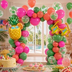 Tropical Balloons Kit, 12inch Hawaiian Luau Balloons Hot Pink Green with Palm…