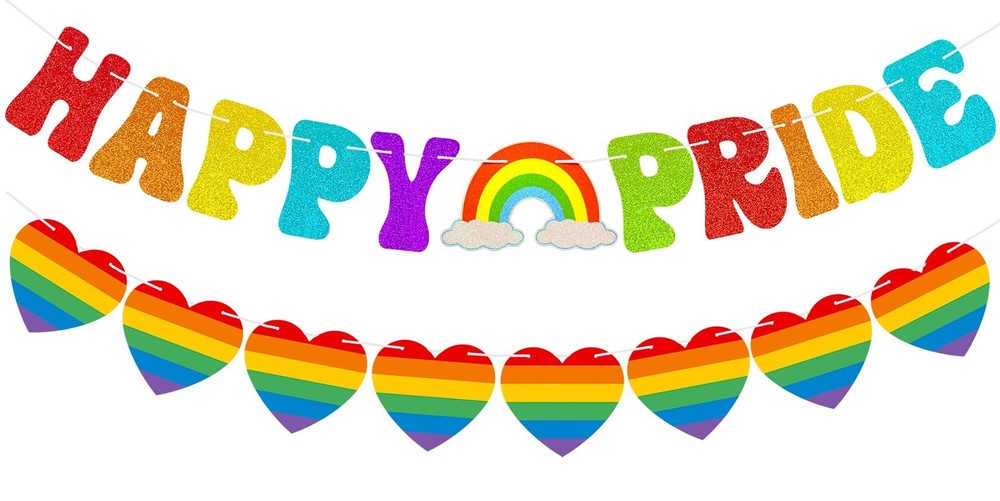 Happy Pride Banner Heart Garland for Pride Month Decorations LGBTQ Rainbow Pa…