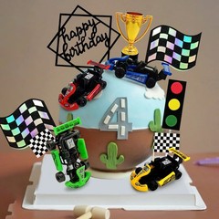 Racing Car Cake Decoration Car Cake Topper Happy birthday Card Inserted for K…